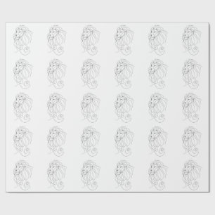 Hand Drawn Lion - Minimalist Line Art Wrapping Paper