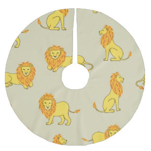 Hand-drawn lion: vintage pattern. brushed polyester tree skirt