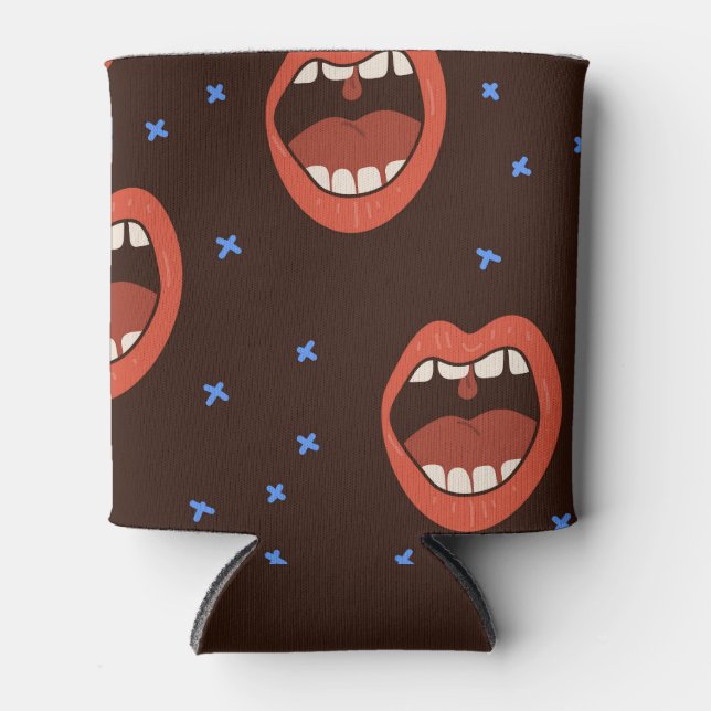 Hand-Drawn Lips: Cute Mouth Pattern. Can Cooler (Front)