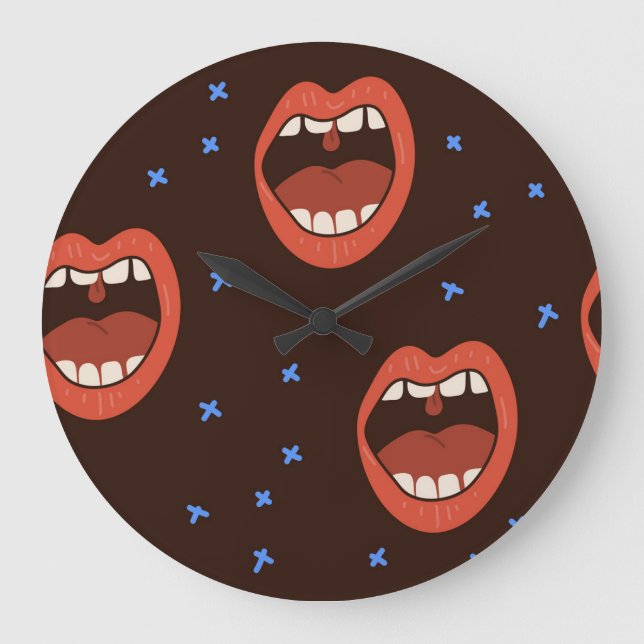 Hand-Drawn Lips: Cute Mouth Pattern. Large Clock (Front)