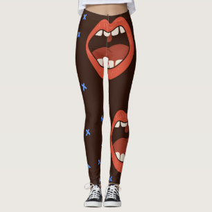 Hand-Drawn Lips: Cute Mouth Pattern. Leggings