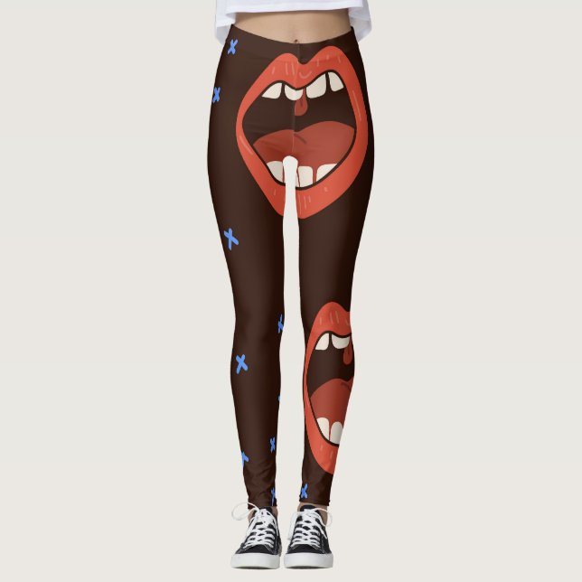 Hand-Drawn Lips: Cute Mouth Pattern. Leggings (Front)