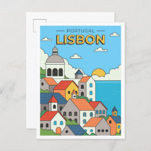 Hand Drawn Lisbon Portugal Art Vintage Travel Postcard