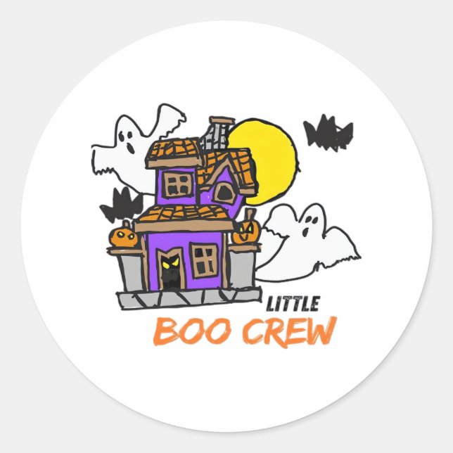 Hand Drawn Little Boo Crew Halloween Classic Round Sticker (Front)