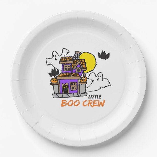 Hand Drawn Little Boo Crew Halloween Paper Plate (Front)