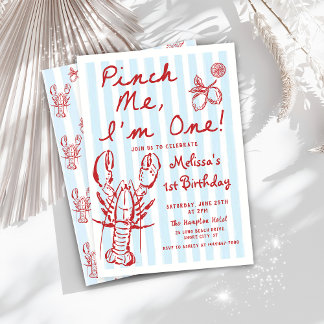 Hand Drawn Lobster 1st Birthday Invitation