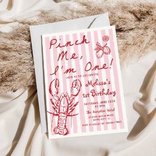Hand Drawn Lobster 1st Birthday Invitation