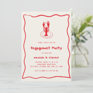 Hand Drawn Lobster Seafood Theme Engagement Party Invitation
