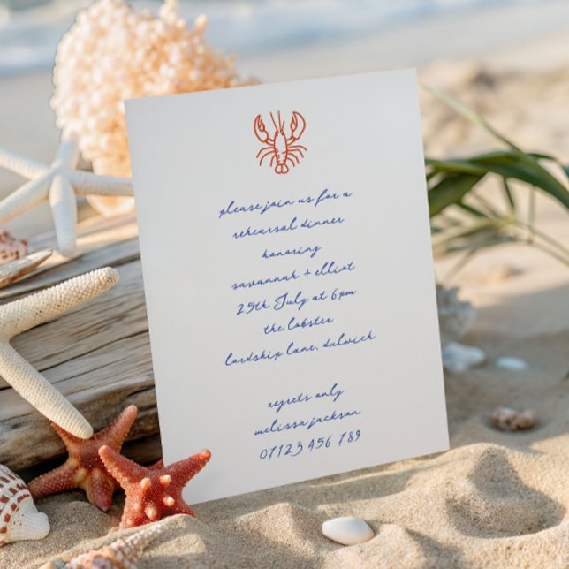 Hand Drawn Lobster Wedding Rehearsal Dinner Invitation (Creator Uploaded)