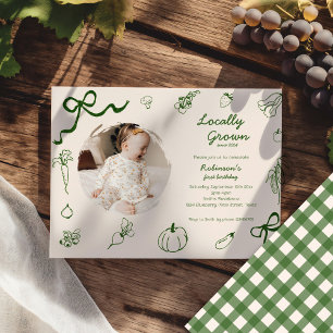 Hand Drawn Locally Grown Farm 1st Birthday Photo Invitation