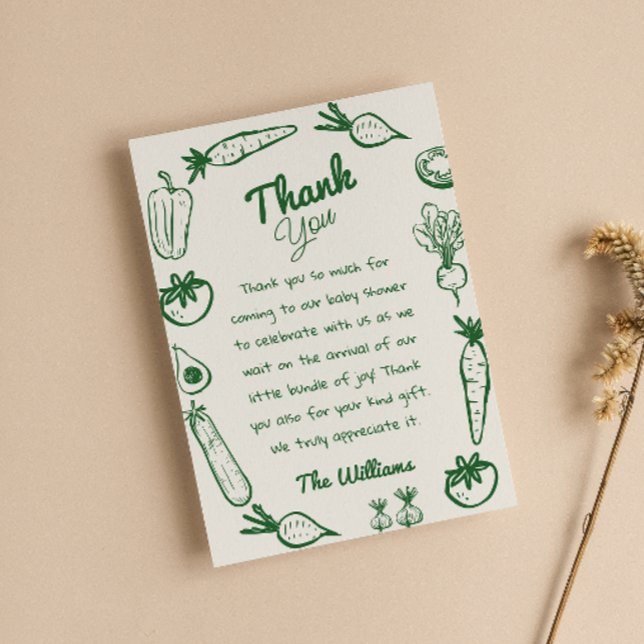 Hand Drawn Locally Grown Vegetables Baby Shower  Thank You Card (Creator Uploaded)
