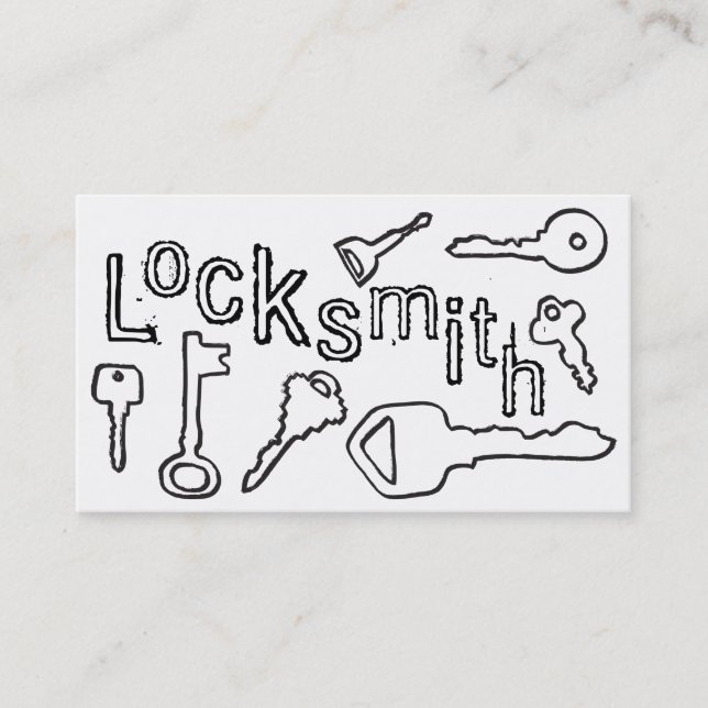 hand-drawn locksmith (black and white) business card (Front)