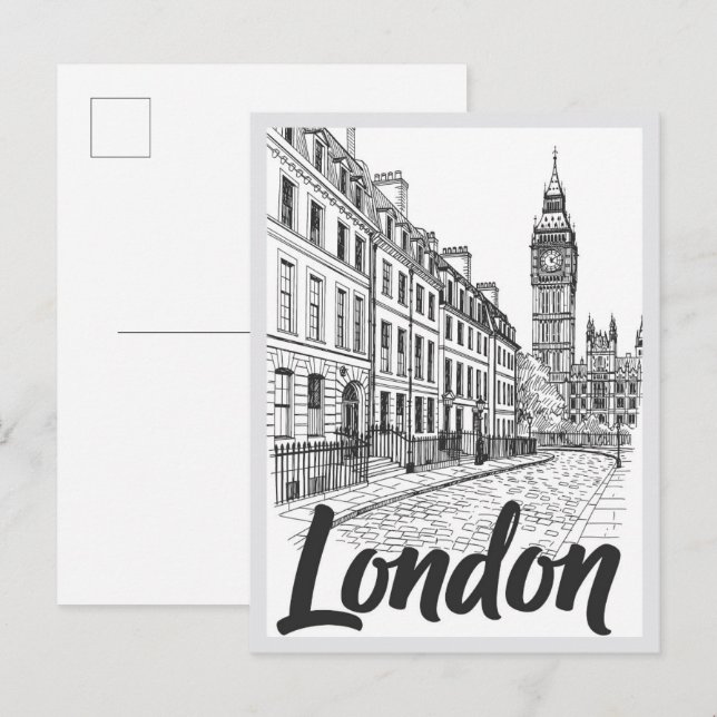 Hand drawn London Street Scene Landmark Postcard (Front/Back)
