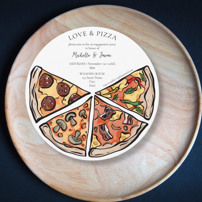 Hand Drawn Love and Pizza Italian Engagement Invitation (Creator Uploaded)