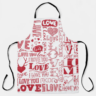 Hand-drawn love doodles, charming pattern. apron