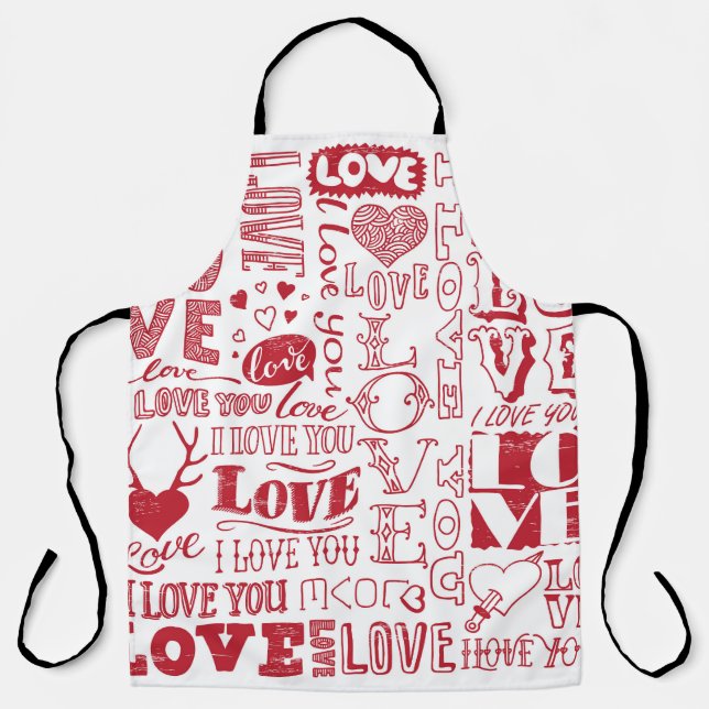 Hand-drawn love doodles, charming pattern. apron (Front)