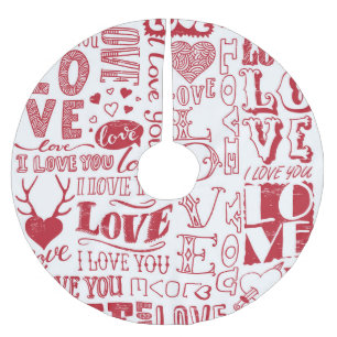 Hand-drawn love doodles, charming pattern. brushed polyester tree skirt