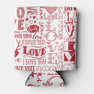 Hand-drawn love doodles, charming pattern. can cooler