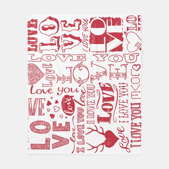 Hand-drawn love doodles, charming pattern. fleece blanket (Front)