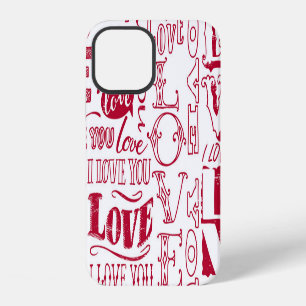 Hand-drawn love doodles, charming pattern. iPhone 12 case