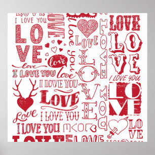 Hand-drawn love doodles, charming pattern. poster