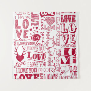 Hand-drawn love doodles, charming pattern. tapestry