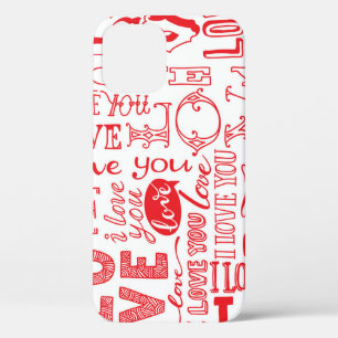 Hand-Drawn Love Doodles Seamless Background iPhone 12 Case