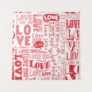 Hand-Drawn Love Doodles Seamless Background Tapestry