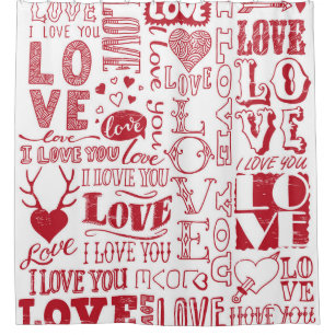 hand-drawn love doodles shower curtain