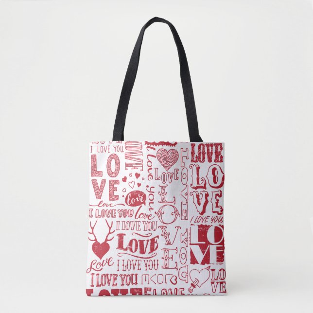hand-drawn love doodles  tote bag (Front)