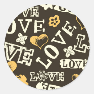 Hand Drawn Love Pattern Classic Round Sticker