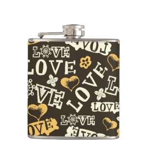 Hand Drawn Love Pattern Hip Flask