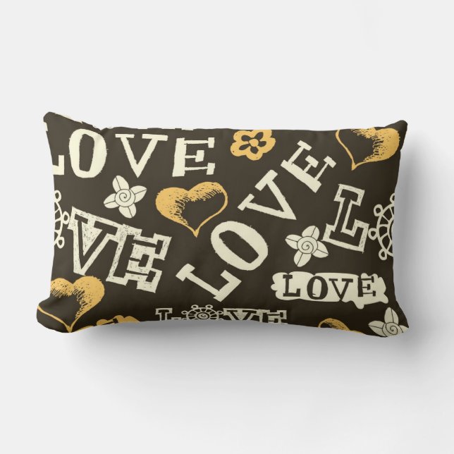 Hand Drawn Love Pattern Lumbar Cushion (Front)