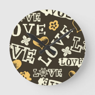 Hand Drawn Love Pattern Round Clock