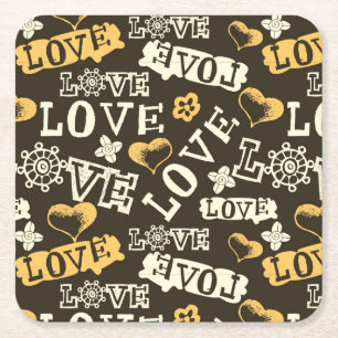 Hand Drawn Love Pattern Square Paper Coaster