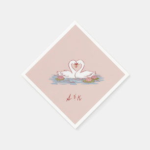 Hand-drawn Love Swans wedding Napkin