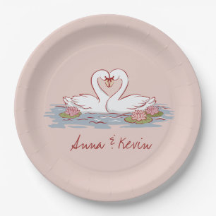 Hand-drawn Love Swans wedding Paper Plate