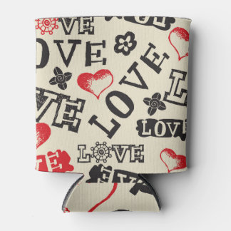 Hand Drawn Love Themed Pattern Can Cooler