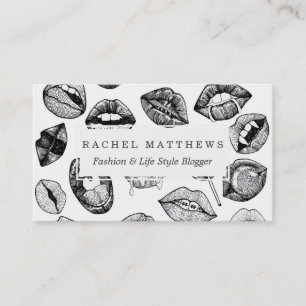 Hand Drawn Luscious Lips in Black and White Business Card