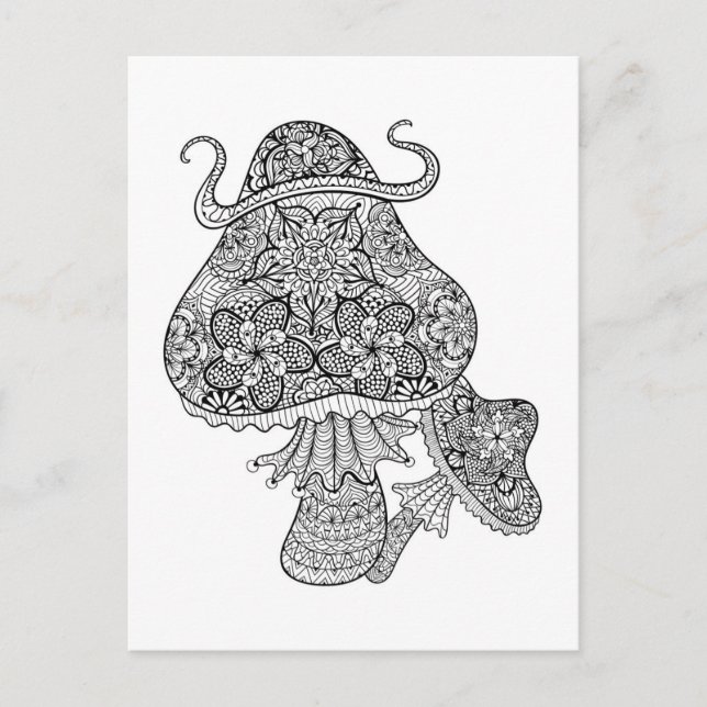 Hand Drawn Magic Mushrooms Doodle Postcard (Front)