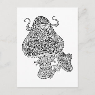 Hand Drawn Magic Mushrooms Doodle Postcard
