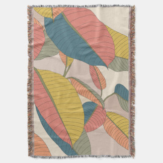 Hand-Drawn Magnolia Tree Leaves Cotton Woven Blank Throw Blanket