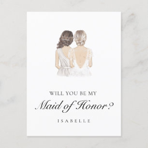 Hand drawn Maid of Honour Proposal Postcard