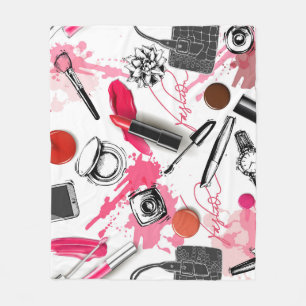 Hand-drawn makeup, vintage graphic pattern. fleece blanket
