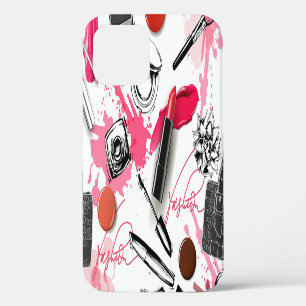 Hand-drawn makeup, vintage graphic pattern. iPhone 12 case