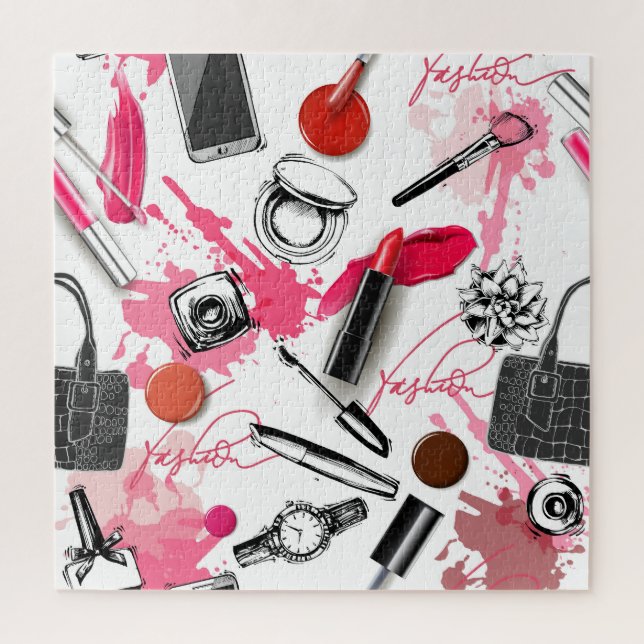Hand-drawn makeup, vintage graphic pattern. jigsaw puzzle (Vertical)