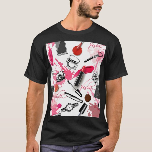 Hand-drawn makeup, vintage graphic pattern. T-Shirt (Front)