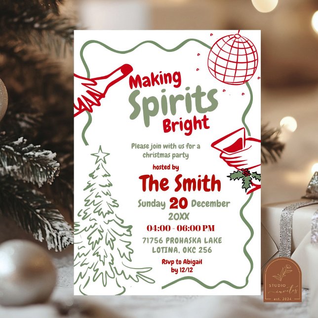 Hand Drawn Making Spirit Bright Christmas Party Invitation (Creator Uploaded)