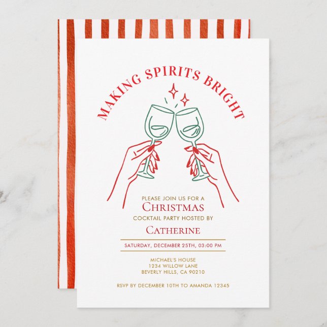 Hand Drawn Making Spirit Bright Christmas Party Invitation (Front/Back)