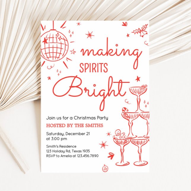 Hand Drawn Making Spirits Bright Christmas Party Invitation (Making Spirits Bright Hand Drawn Christmas Party Invitation)